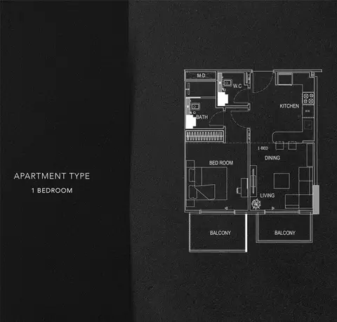 Plattegrond van 1 slaapkamer in Binghatti Rose