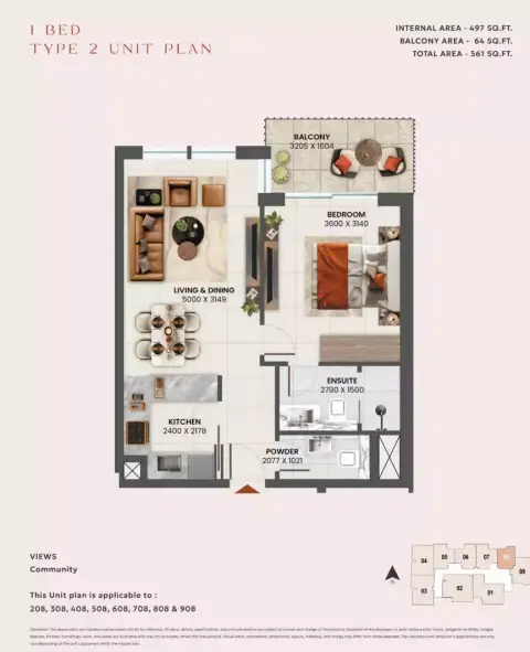 Plattegrond van 1 slaapkamer in Sunvale