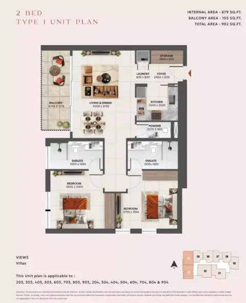Plattegrond van 2 slaapkamers in Sunvale