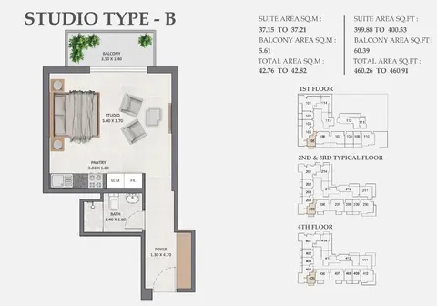 Plattegrond van Studio in Linden Residences Dubai