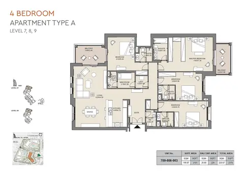 Plattegrond van 4 slaapkamers in MJL Jadeel