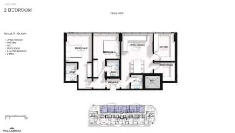 Plattegrond van 2 slaapkamers in Coralis Residences