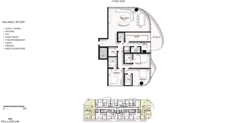 Plattegrond van 3 slaapkamers in Coralis Residences