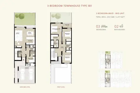 Plattegrond van 3 slaapkamers in Mudon Al Ranim