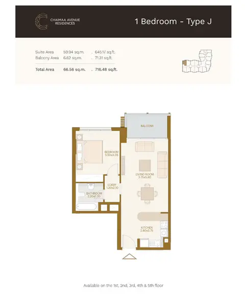 Plattegrond van 1 slaapkamer in Chaimaa Avenue