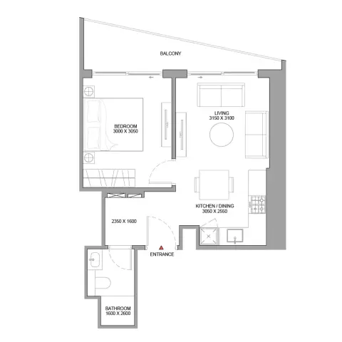 Plattegrond van 1 slaapkamer in Skyline Residences