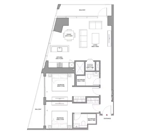 Plattegrond van 2 slaapkamers in Skyline Residences