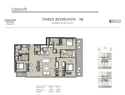 Plattegrond van 3 slaapkamers in Jumeirah Living Marina Gate