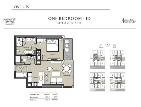 Plattegrond van 1 slaapkamer in Jumeirah Living Marina Gate