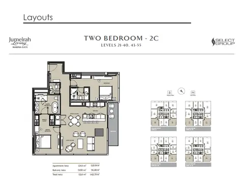 Plattegrond van 2 slaapkamers in Jumeirah Living Marina Gate