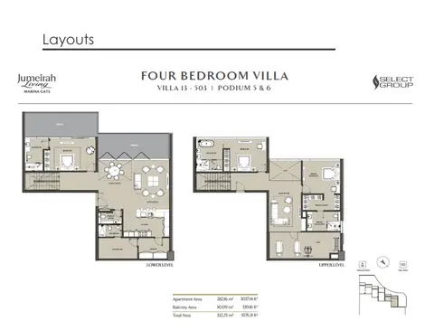 Plattegrond van 4 slaapkamers in Jumeirah Living Marina Gate