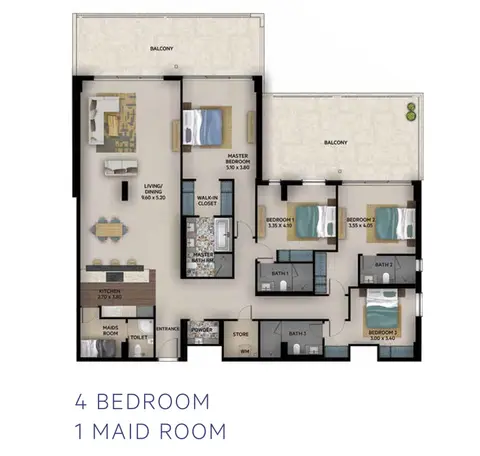 Plattegrond van 4 slaapkamers in OIA Residence
