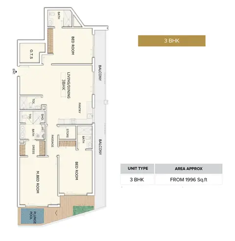 Plattegrond van 3 slaapkamers in Marquis Signature