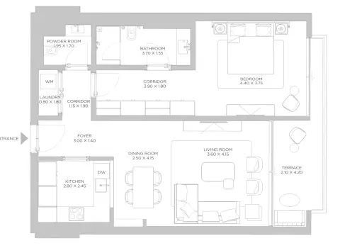 Plattegrond van 1 slaapkamer in Rixos Beach Residences Phase 2 By Nakheel