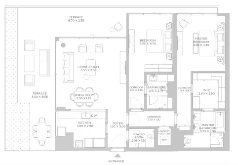 Plattegrond van 2 slaapkamers in Rixos Beach Residences Phase 2 By Nakheel