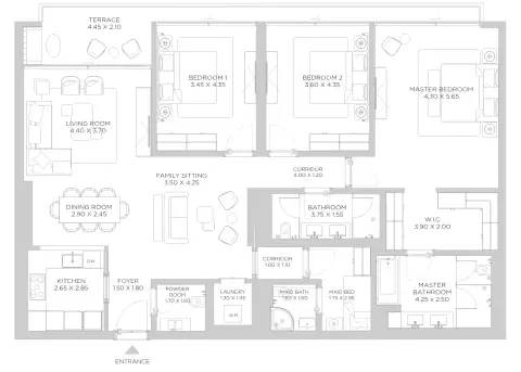 Plattegrond van 3 slaapkamers in Rixos Beach Residences Phase 2 By Nakheel