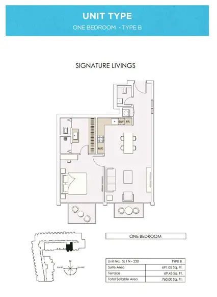Plattegrond van 1 slaapkamer in Signature Livings