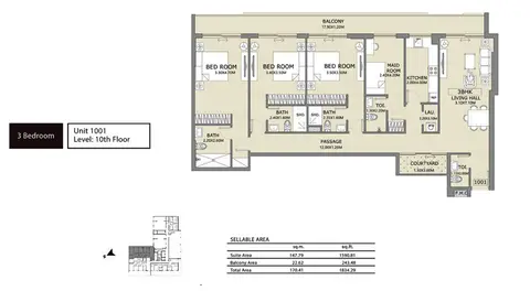Plattegrond van 3 slaapkamers in Lucky 1 Residences