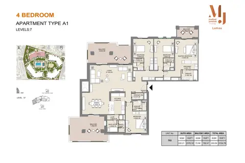 Plattegrond van 4 slaapkamers in MJL Lamaa