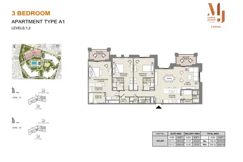 Plattegrond van 3 slaapkamers in MJL Lamaa