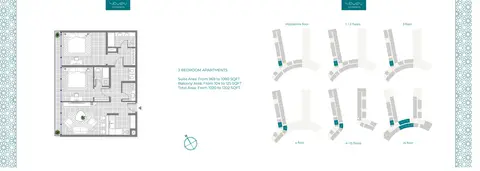 Plattegrond van 2 slaapkamers in Seven Palm Residences