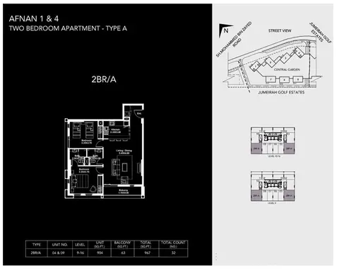 Plattegrond van 2 slaapkamers in Afnan by Deyaar