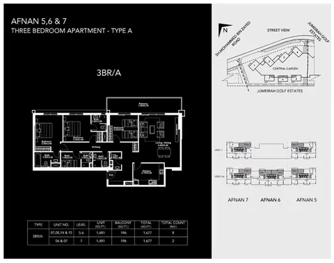 Plattegrond van 3 slaapkamers in Afnan by Deyaar