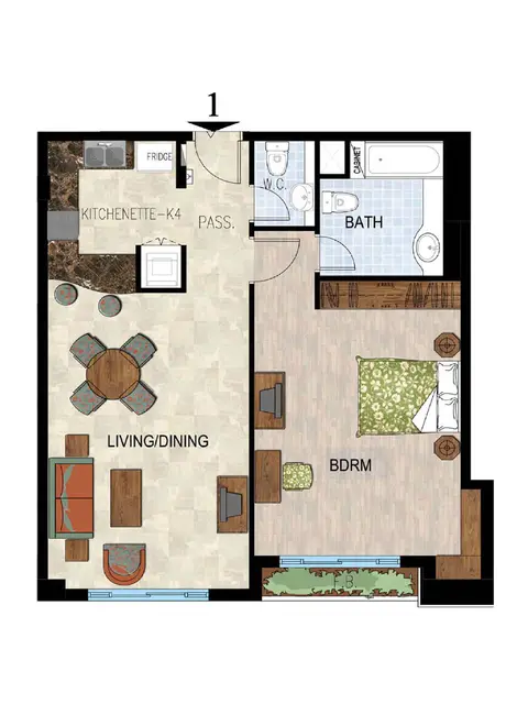 Plattegrond van 1 slaapkamer in Profile Residences