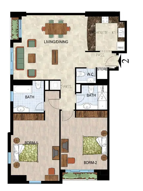 Plattegrond van 2 slaapkamers in Profile Residences