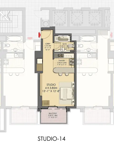 Plattegrond van Studio in Eagle Heights