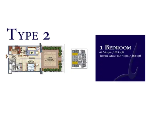 Plattegrond van 1 slaapkamer in Durar 1