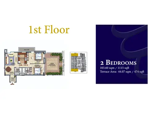 Plattegrond van 2 slaapkamers in Durar 1