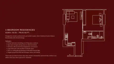 Plattegrond van 1 slaapkamer in Noble Crest
