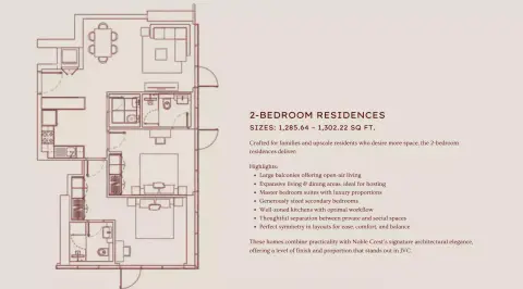 Plattegrond van 2 slaapkamers in Noble Crest