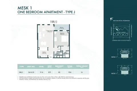 Plattegrond van 1 slaapkamer in Midtown Mesk