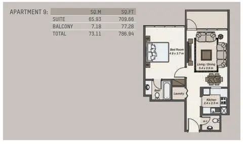 Plattegrond van 2 slaapkamers in La Riviera Apartments