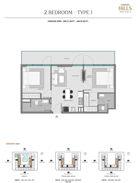 Plattegrond van 2 slaapkamers in Samana Hills South