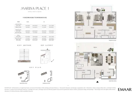 Plattegrond van 3 slaapkamers in Emaar Marina Place Mina Rashid