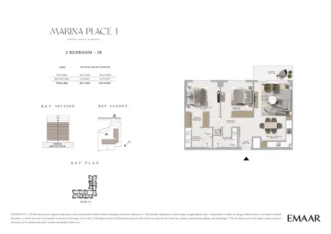 Plattegrond van 2 slaapkamers in Emaar Marina Place Mina Rashid