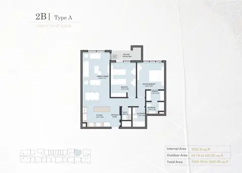 Plattegrond van 2 slaapkamers in Verdana Phase 5