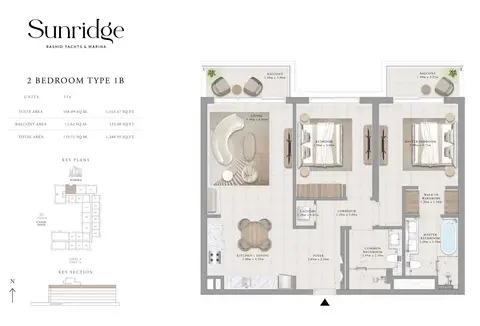 Plattegrond van 2 slaapkamers in Emaar Sunridge Mina Rashid