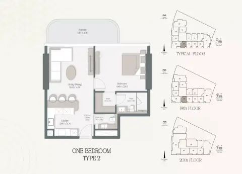 Plattegrond van 1 slaapkamer in The Caden