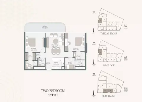 Plattegrond van 2 slaapkamers in The Caden