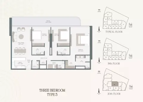 Plattegrond van 3 slaapkamers in The Caden