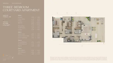 Plattegrond van 3 slaapkamers in Serenova at Dubai Silicon Oasis