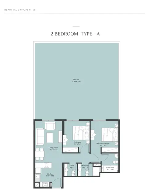 Plattegrond van 2 slaapkamers in Rukan Tower