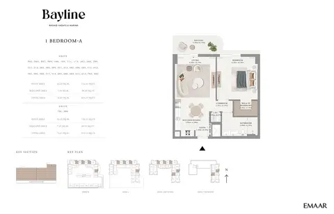 Plattegrond van 1 slaapkamer in Emaar Bayline Mina Rashid
