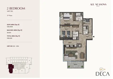 Plattegrond van 2 slaapkamers in All Seasons Residence at Dubai Sports City