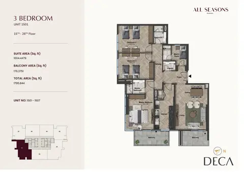 Plattegrond van 3 slaapkamers in All Seasons Residence at Dubai Sports City