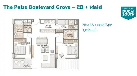Plattegrond van 2 slaapkamers in The Pulse